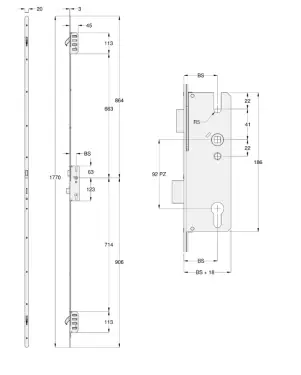 Click Here To Enlarge This Photo Of L30287 - WINKHAUS STV Trulock Latch & Deadbolt Split Spindle Multipoint Lock - 2 Hooks - 45/92 - R/H - 20mm Radius Faceplate (2760185)