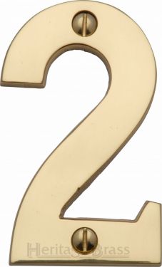Click Here To Enlarge This Photo Of C1566 2-PB Heritage Brass Numeral 2 Face Fix 76mm (3") Polished Brass Finish
