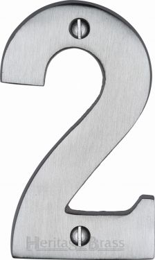 Click Here To Enlarge This Photo Of C1566 2-SC Heritage Brass Numeral 2 Face Fix 76mm (3") Satin Chrome Finish