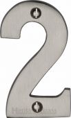 C1566 2-SN Heritage Brass Numeral 2 Face Fix 76mm (3") Satin Nickel Finish