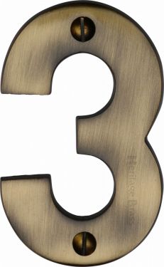 Click Here To Enlarge This Photo Of C1566 3-AT Heritage Brass Numeral 3 Face Fix 76mm (3") Antique Brass Finish