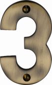 C1566 3-AT Heritage Brass Numeral 3 Face Fix 76mm (3") Antique Brass Finish