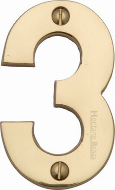 Click Here To Enlarge This Photo Of C1566 3-PB Heritage Brass Numeral 3 Face Fix 76mm (3") Polished Brass Finish