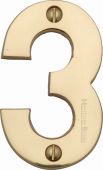 C1566 3-PB Heritage Brass Numeral 3 Face Fix 76mm (3") Polished Brass Finish