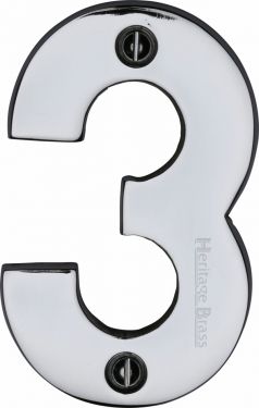 Click Here To Enlarge This Photo Of C1566 3-PC Heritage Brass Numeral 3 Face Fix 76mm (3") Polished Chrome Finish