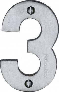 Click Here To Enlarge This Photo Of C1566 3-SC Heritage Brass Numeral 3 Face Fix 76mm (3") Satin Chrome Finish