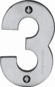 C1566 3-SC Heritage Brass Numeral 3 Face Fix 76mm (3") Satin Chrome Finish