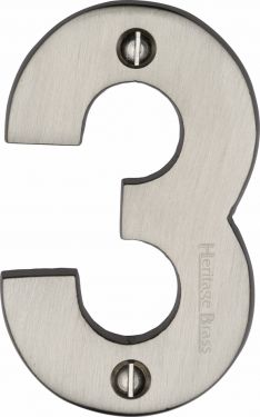 Click Here To Enlarge This Photo Of C1566 3-SN Heritage Brass Numeral 3 Face Fix 76mm (3") Satin Nickel Finish