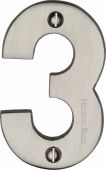 C1566 3-SN Heritage Brass Numeral 3 Face Fix 76mm (3") Satin Nickel Finish