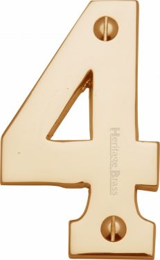 Click Here To Enlarge This Photo Of C1566 4-PB Heritage Brass Numeral 4 Face Fix 76mm (3") Polished Brass Finish