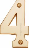 C1566 4-PB Heritage Brass Numeral 4 Face Fix 76mm (3") Polished Brass Finish