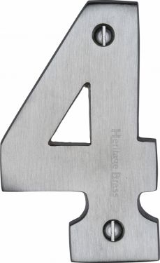 Click Here To Enlarge This Photo Of C1566 4-SC Heritage Brass Numeral 4 Face Fix 76mm (3") Satin Chrome Finish