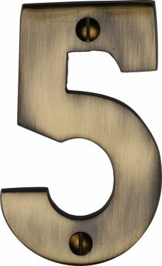 Click Here To Enlarge This Photo Of C1566 5-AT Heritage Brass Numeral 5 Face Fix 76mm (3") Antique Brass Finish