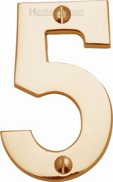 Click Here To Enlarge This Photo Of C1566 5-PB Heritage Brass Numeral 5 Face Fix 76mm (3") Polished Brass Finish