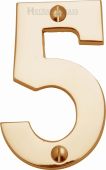 C1566 5-PB Heritage Brass Numeral 5 Face Fix 76mm (3") Polished Brass Finish