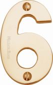 C1566 6-PB Heritage Brass Numeral 6 Face Fix 76mm (3") Polished Brass Finish