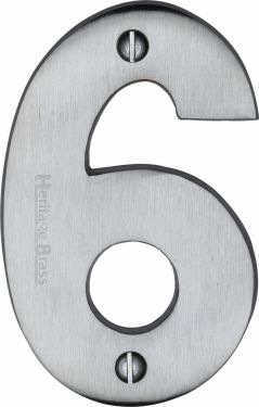 Click Here To Enlarge This Photo Of C1566 6-SC Heritage Brass Numeral 6 Face Fix 76mm (3") Satin Chrome Finish