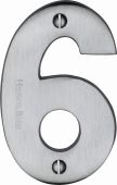 C1566 6-SC Heritage Brass Numeral 6 Face Fix 76mm (3") Satin Chrome Finish