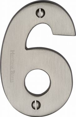 Click Here To Enlarge This Photo Of C1566 6-SN Heritage Brass Numeral 6 Face Fix 76mm (3") Satin Nickel Finish