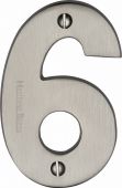C1566 6-SN Heritage Brass Numeral 6 Face Fix 76mm (3") Satin Nickel Finish