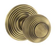 Atlantic - OE50RMKMAB Old English 'Ripon' Solid Brass Reeded Mortice Knob on Concealed Fix Rose - Matt Antique Brass