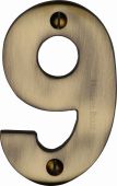 C1566 9-AT Heritage Brass Numeral 9 Face Fix 76mm (3") Antique Brass Finish