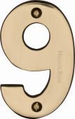 C1566 9-PB Heritage Brass Numeral 9 Face Fix 76mm (3") Polished Brass Finish
