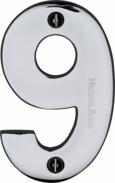 Click Here To Enlarge This Photo Of C1566 9-PC Heritage Brass Numeral 9 Face Fix 76mm (3") Polished Chrome Finish