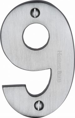 Click Here To Enlarge This Photo Of C1566 9-SC Heritage Brass Numeral 9 Face Fix 76mm (3") Satin Chrome Finish