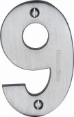 C1566 9-SC Heritage Brass Numeral 9 Face Fix 76mm (3") Satin Chrome Finish