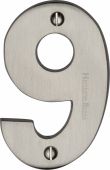 C1566 9-SN Heritage Brass Numeral 9 Face Fix 76mm (3") Satin Nickel Finish