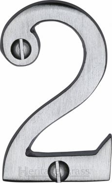 Click Here To Enlarge This Photo Of C1567 2-SC Heritage Brass Numeral 2 Face Fix 51mm (2") Satin Chrome Finish