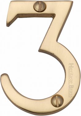 Click Here To Enlarge This Photo Of C1567 3-PB Heritage Brass Numeral 3 Face Fix 51mm (2") Polished Brass Finish