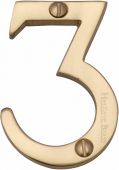 C1567 3-PB Heritage Brass Numeral 3 Face Fix 51mm (2") Polished Brass Finish