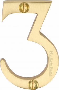 Click Here To Enlarge This Photo Of C1567 3-SB Heritage Brass Numeral 3 Face Fix 51mm (2") Satin Brass Finish