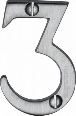 Click Here To Enlarge This Photo Of C1567 3-SC Heritage Brass Numeral 3 Face Fix 51mm (2") Satin Chrome Finish