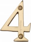 C1567 4-PB Heritage Brass Numeral 4 Face Fix 51mm (2") Polished Brass Finish