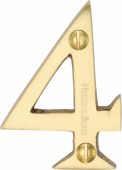 C1567 4-SB Heritage Brass Numeral 4 Face Fix 51mm (2") Satin Brass Finish