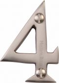C1567 4-SN Heritage Brass Numeral 4 Face Fix 51mm (2") Satin Nickel Finish