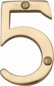 C1567 5-PB Heritage Brass Numeral 5 Face Fix 51mm (2") Polished Brass Finish