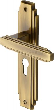 Click Here To Enlarge This Photo Of AST5948-AT Heritage Brass Door Handle Euro Profile Astoria Design Antique Brass Finish
