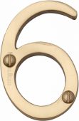 C1567 6-PB Heritage Brass Numeral 6 Face Fix 51mm (2") Polished Brass Finish