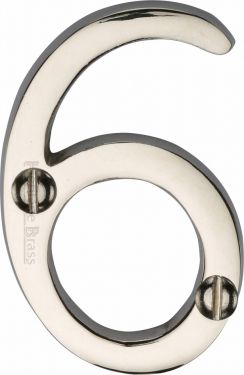 Click Here To Enlarge This Photo Of C1567 6-PNF Heritage Brass Numeral 6 Face Fix 51mm (2") Polished Nickel Finish