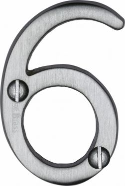 Click Here To Enlarge This Photo Of C1567 6-SC Heritage Brass Numeral 6 Face Fix 51mm (2") Satin Chrome Finish