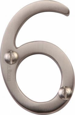 Click Here To Enlarge This Photo Of C1567 6-SN Heritage Brass Numeral 6 Face Fix 51mm (2") Satin Nickel Finish