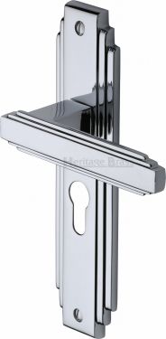 Click Here To Enlarge This Photo Of AST5948-PC Heritage Brass Door Handle Euro Profile Astoria Design Polished Chrome Finish