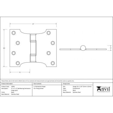 Click Here To Enlarge This Photo Of 33045 From The Anvil Black 4'' x 3" x 5" Ball Bearing Parliament Hinge