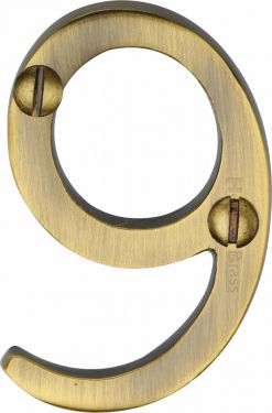 Click Here To Enlarge This Photo Of C1567 9-AT Heritage Brass Numeral 9 Face Fix 51mm (2") Antique Brass Finish