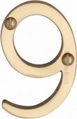 C1567 9-PB Heritage Brass Numeral 9 Face Fix 51mm (2") Polished Brass Finish