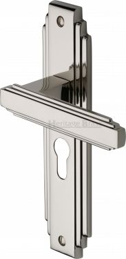 Click Here To Enlarge This Photo Of AST5948-PNF Heritage Brass Door Handle Euro Profile Astoria Design Polished Nickel Finish